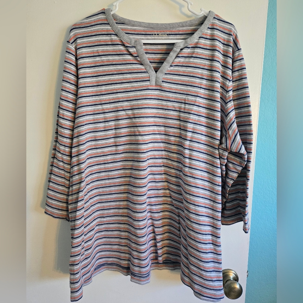 L.L. Bean Gray, Orange & Blur Striped Top Size 3X